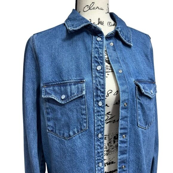 H&M Denim Pearl Snap Shirt Jacket, Small - Picture 5 of 11